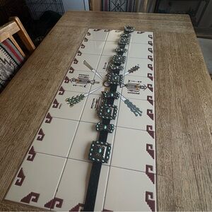 L&B Concho Black Leather Belt with Turquoise Accents